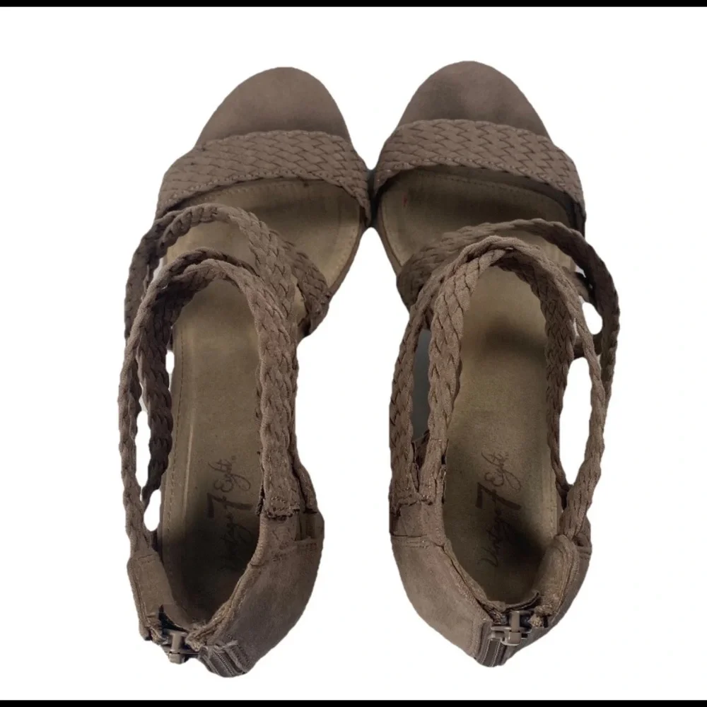 LC Lauren Conrad‎ Aventurine Taupe High Heel Braided Sandals Women’s Size 10M